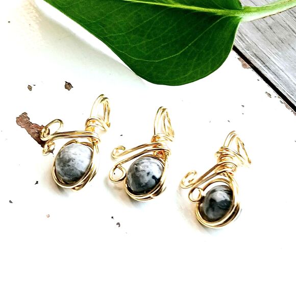 Picasso Jasper Crystal Pendants, Gold Wire Wrapped, 1" 3 Piece - Picture 2 of 3